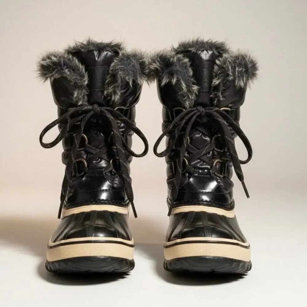 Sporto Winnie cold-weather winter black rubber fluffy fur lined Snow boots Sz 9